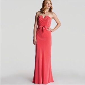 Elegant Coral Strapless Evening Gown